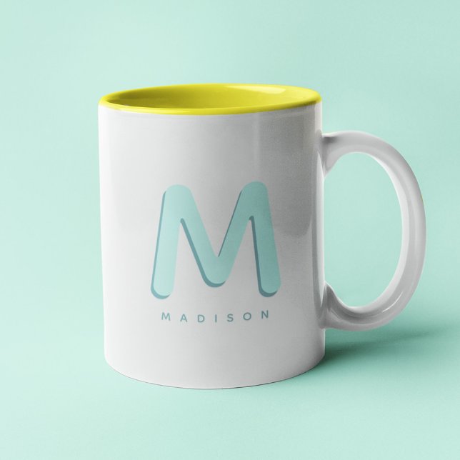 Modernes Niedlich Fun Individuelle Name 3D Monogra Zweifarbige Tasse (Von Creator hochgeladen)
