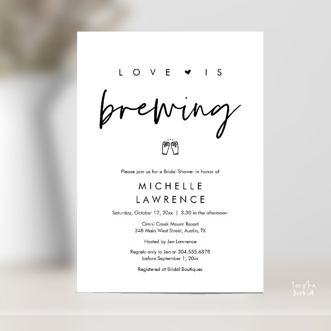 Modernes Niedlich Romantisches Bier-Party-Brautpar Einladung (Beer Party Bridal Shower, Love is brewing Invitation card modern romance black white)