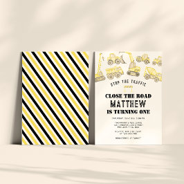 Modernes Niedliches Baufahrzeug zum ersten Geburts Einladung