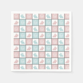 Modernes Niedliches Blau und Rosa Ostern Bunny Egg Serviette