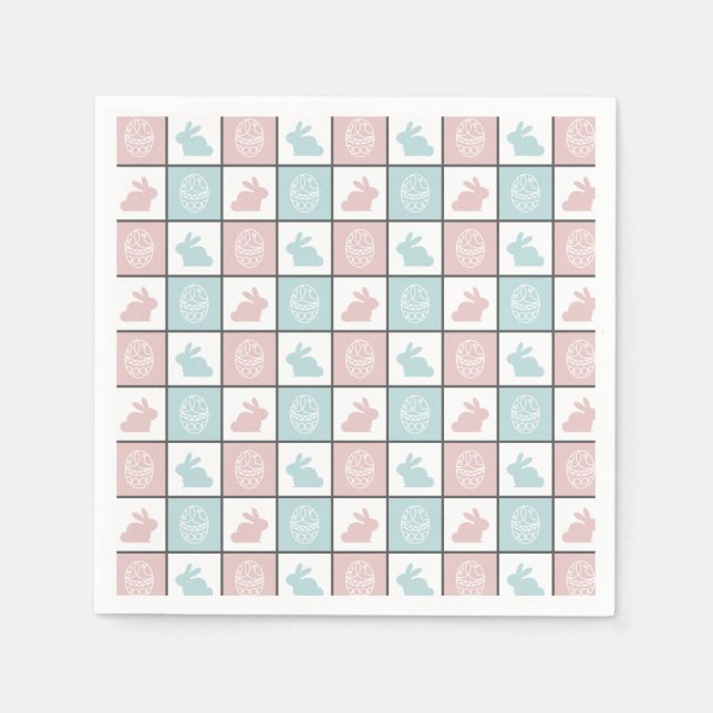 Modernes Niedliches Blau und Rosa Ostern Bunny Egg Serviette (Vorderseite)