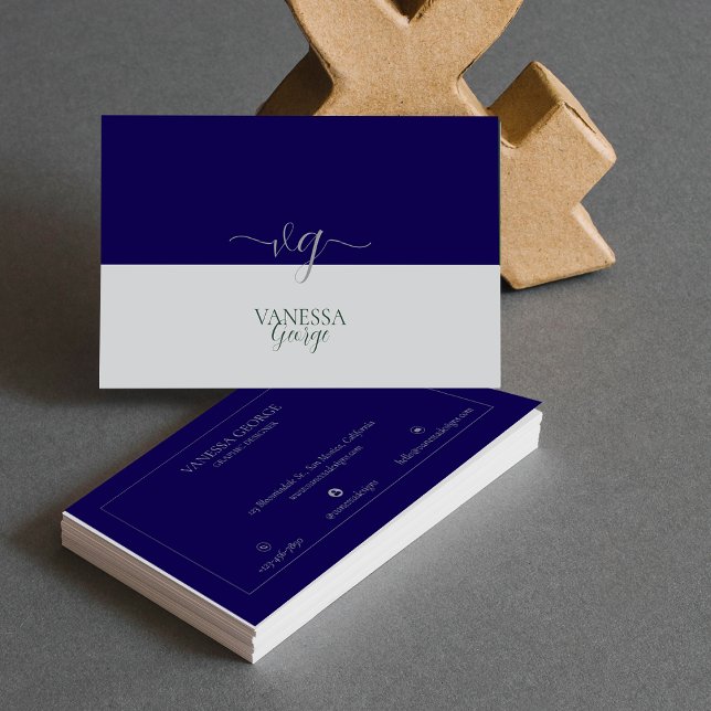 Modernes Niedliches Blue Gray Monogram Custom Visitenkarte (Modern Elegant Cute Blue Grey Monogram Custom Business Card)