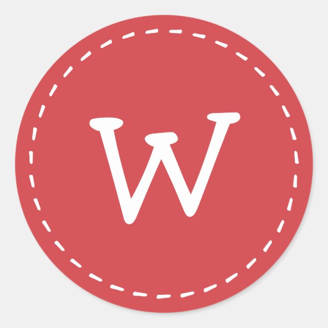Modernes Niedliches Einfach-Stitch-Monogramm Runder Aufkleber (Vorderseite)
