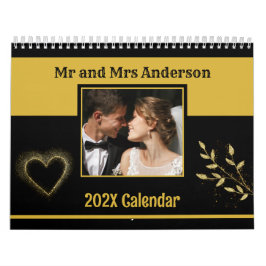 Modernes Niedliches Foto Mr. & Mrs. Black and Gold Kalender