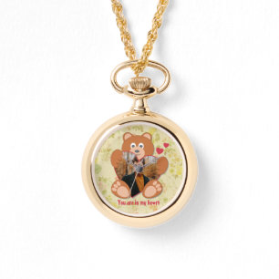 Modernes Niedliches Gelbes Teddybär Herzkranz Foto Armbanduhr