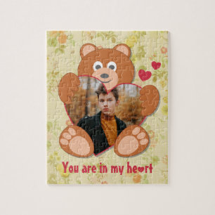 Modernes Niedliches Gelbes Teddybär Herzkranz Foto Puzzle