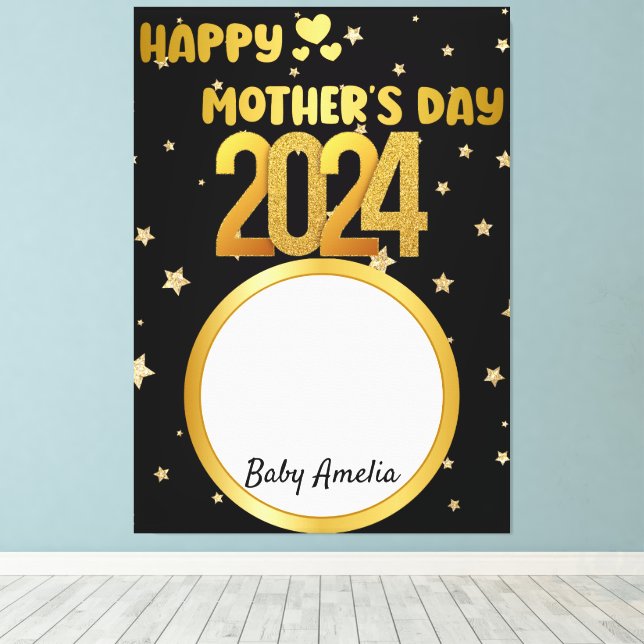 Modernes Niedliches Golden Happy Mother Day Foto B Leinwanddruck (Insitu (Holzboden))