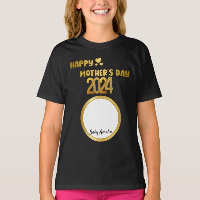 Modernes Niedliches Golden Happy Mother Day Foto B T-Shirt (Vorderseite)