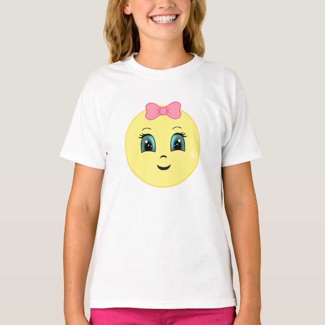 Modernes Niedliches Happy Sun Face & Ribbon T-Shirt (Vorderseite)