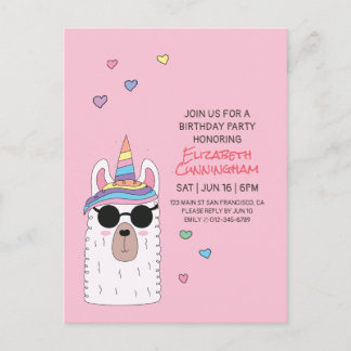 Modernes Niedliches Party Llamacorn Geburtstag Einladungspostkarte