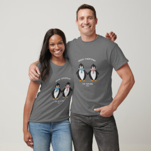 Modernes Niedliches Penguin Christmas Couple T-Shirt