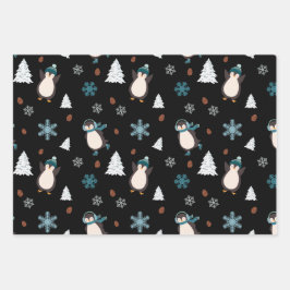 Modernes Niedliches Pinguin-Wrapping Paper Geschenkpapier Set