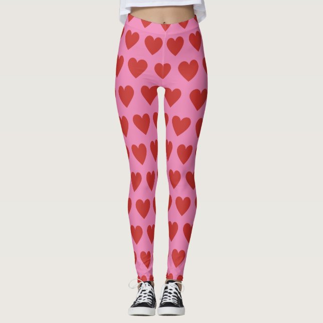 Modernes, Niedliches Rotherz-Muster in Rosa Leggings (Vorderseite)