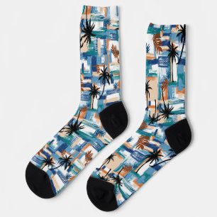 Modernes Niedliches tropisches Prüfmuster Blau Socken