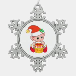 Modernes Niedliches Weihnachtself Schneeflocken Zinn-Ornament