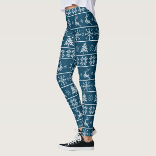 Modernes nordisches Strick Ugly Sweater Navy White Leggings