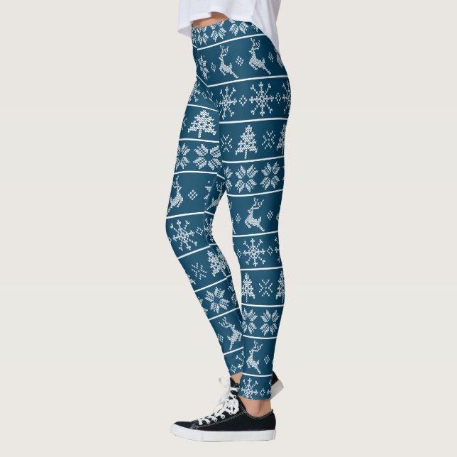 Modernes nordisches Strick Ugly Sweater Navy White Leggings (Links)