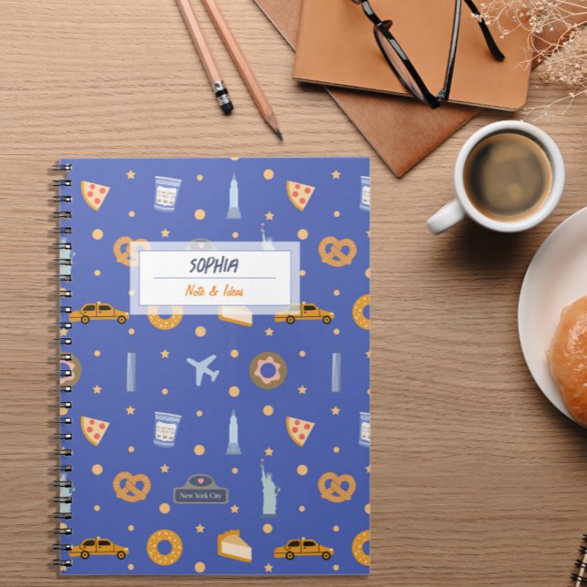 Modernes NYC Muster Blue Name Spiral Notebook Notizblock (Von Creator hochgeladen)