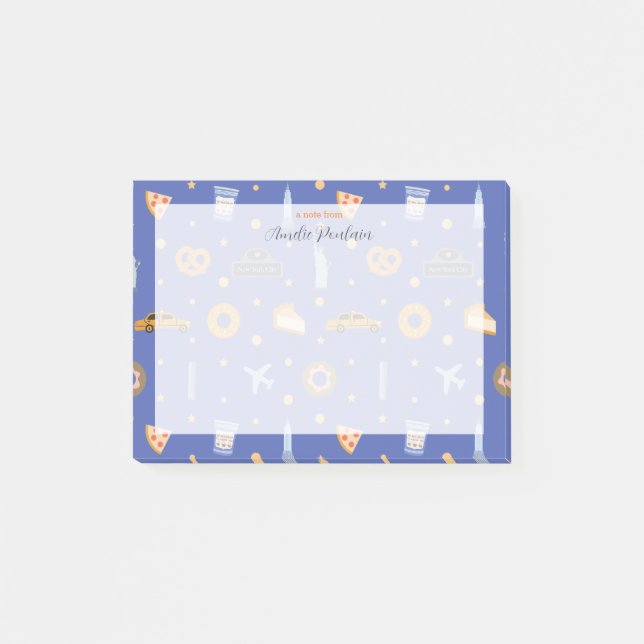 Modernes NYC Muster Royal Blue Name Post-it Klebezettel (Vorderseite)