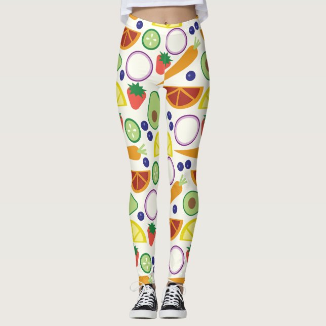 Modernes Obst- und Gemüsemuster Leggings (Vorderseite)