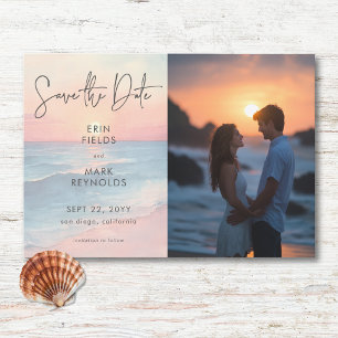 Modernes Ocean Sunset Watercolor Beach Hochzeitsfe Save The Date