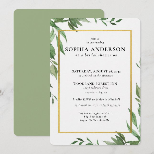 Modernes Olive Branch Brautparty Einladung (Vorne/Hinten)