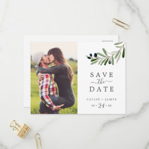 Modernes Olive Branch Foto Save the Date Einladungspostkarte