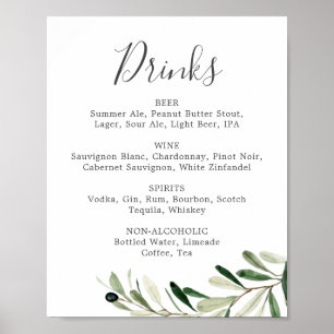 Modernes Olive Branch Wedding Drinks Menü Zeichen Poster