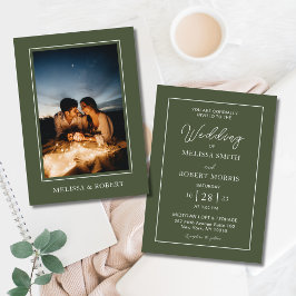 Modernes Olive Green Calligraphy Foto Wedding Einladung