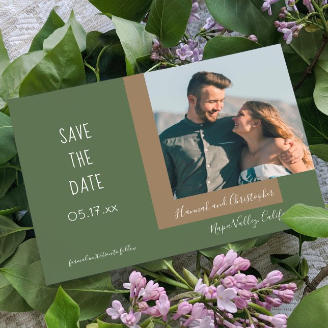 Modernes Olive Green Foto Einfache Hochzeit Save The Date (Von Creator hochgeladen)