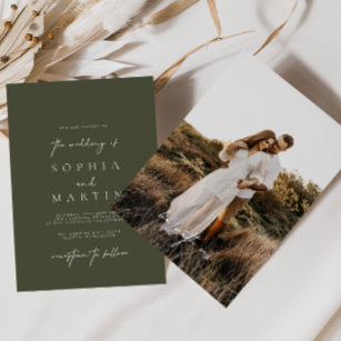 Modernes Olive Green Foto Hochzeitseinladung Einladung