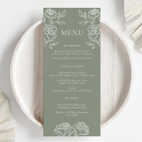 Modernes Olive Green French Rose Hochzeitmenü Rett
