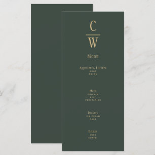 Modernes Olive Green Gold Hochzeitmenü Mit Monogra Menükarte
