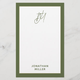 Modernes Olive Green Monogramm Briefpapier