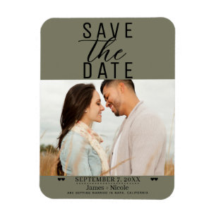 Modernes Olive Green Save the Date Hochzeitssemble Magnet