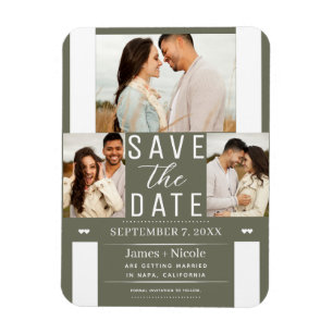 Modernes Olive Green Save the Date Hochzeitssemble Magnet