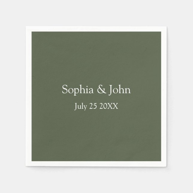 Modernes Olive Grüne Hochzeitspapier Napkin Serviette (Vorderseite)