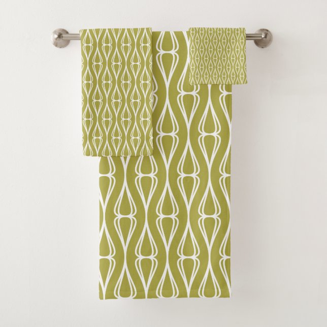 Modernes Olive White Muster Badhandtuch Set (Insitu)