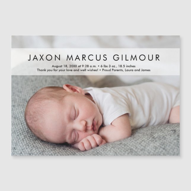 Modernes One Foto Baby Name Geburtsstunde Neugebor Magnetkarte (Vorderseite)