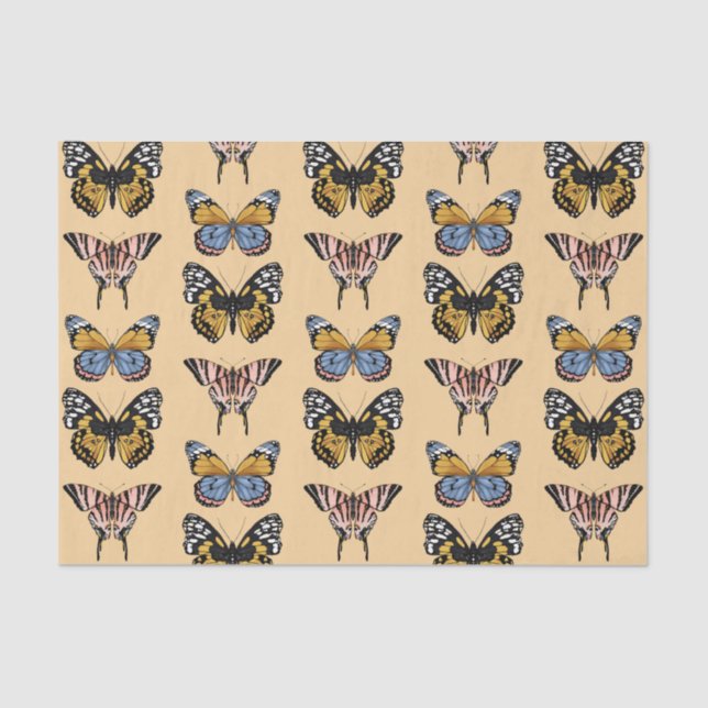 Modernes Orange Boho Butterfly Blumenmuster Seidenpapier (Vorderseite)