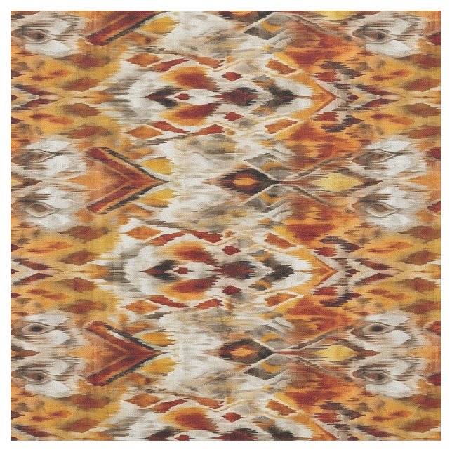 Modernes Orange Boho Tribal Ikat Muster Stoff (Nahaufnahme)