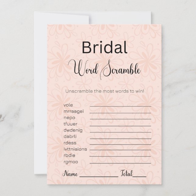 Modernes Orange Floral Bridal Word Scramble Game Einladung (Vorderseite)