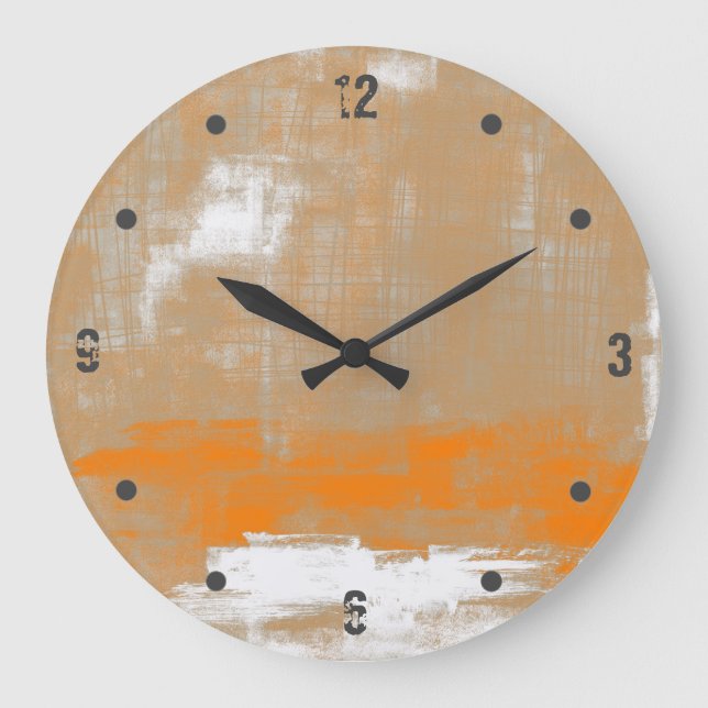 Modernes Orange Grau Abstrakt Große Wanduhr (Vorderseite)