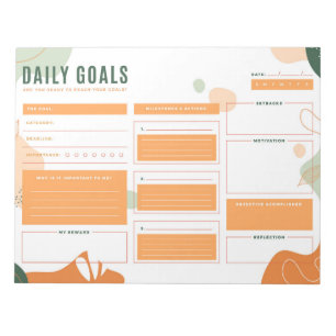 Modernes Orange-Green Daily Goals Planer Notepad Notizblock