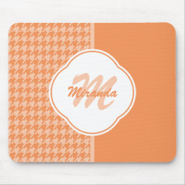 Modernes orange Hahnentrittmuster-Monogramm und Mousepad