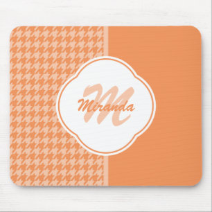 Modernes orange Hahnentrittmuster-Monogramm und Mousepad