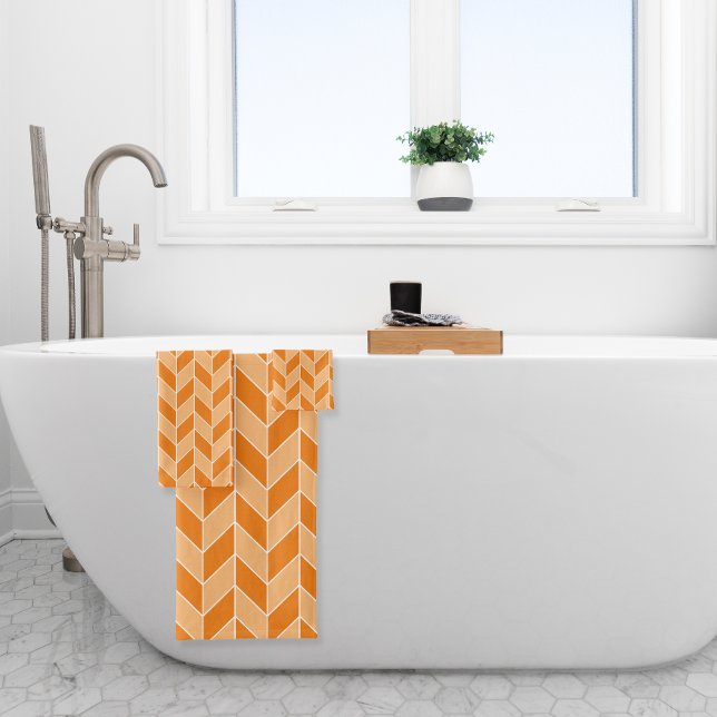 Modernes Orange Peach Herringbone Zickzack Muster Badhandtuch Set (Von Creator hochgeladen)