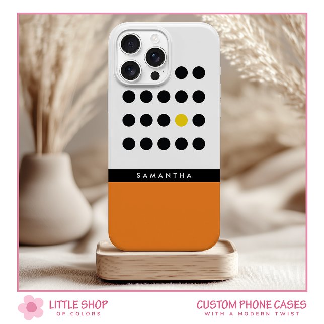 Modernes Orange Polka Dot Color Block Monogramm Case-Mate iPhone Hülle (Von Creator hochgeladen)