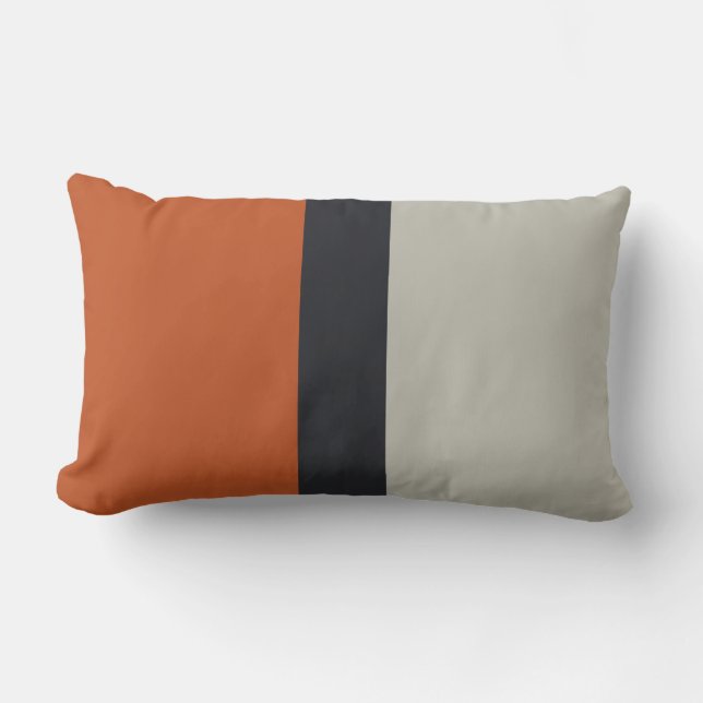 Modernes Orange Red Silver Gray Strip Muster Lendenkissen (Vorderseite)