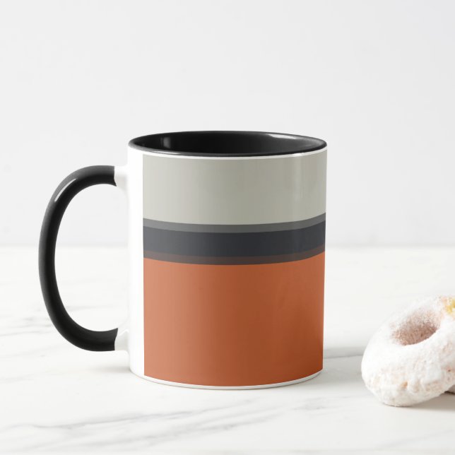 Modernes Orange Red Silver Gray Strip Muster Tasse (Mit Donut)